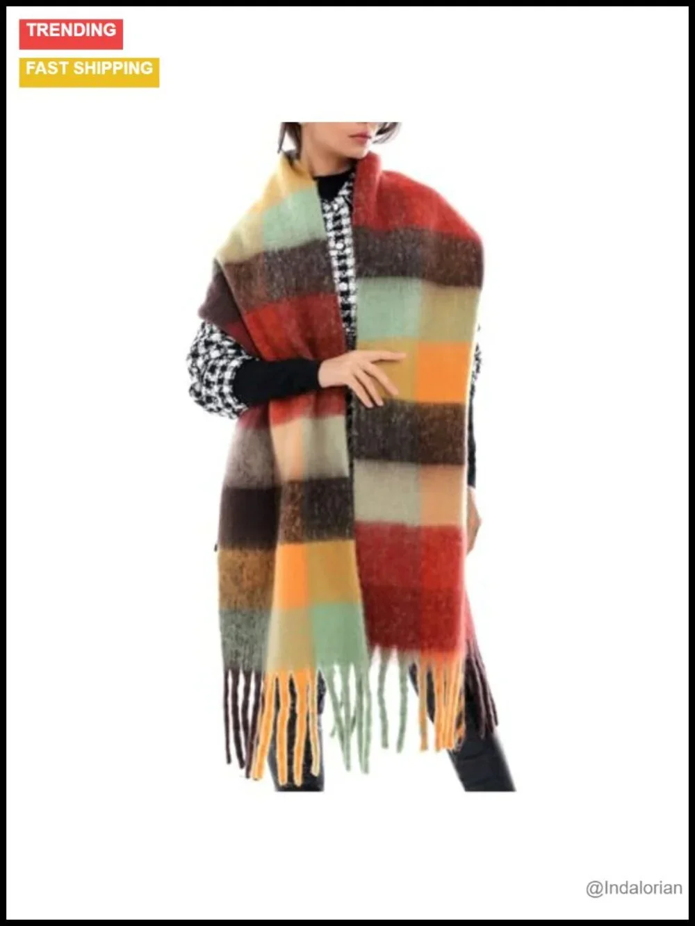Winter Large Chunky Plaid Scarf Women Oversized Blanket Scarves Thick Soft
